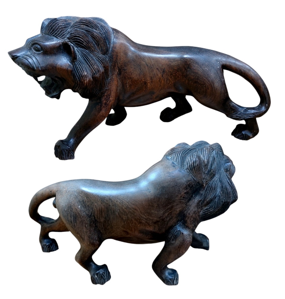 สิงโตคู่ ไม้แกะ งานเก่า-BPT260-