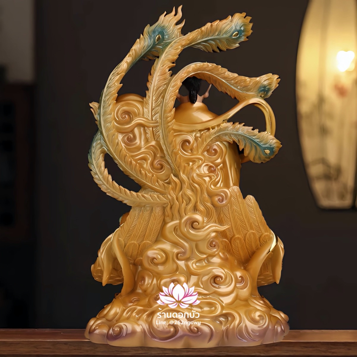 กิ่วเที้ยนเฮี่ยนลื้อ กิวเทียงเหี่ยงนึ่ง จิ่วเทียนเสวียนนี่ ปางนั่งบนหงส์บริวาร งานเรซิ่น ขนาด 12/16/19 นิ้ว