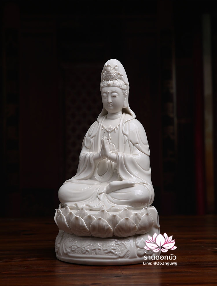 พระโพธิสัตว์กวนอิม พระแม่กวนอิมโพธิสัตว์ ปางพนมมือ ประทับนั่งดอกบัว ขนาด 12 นิ้ว