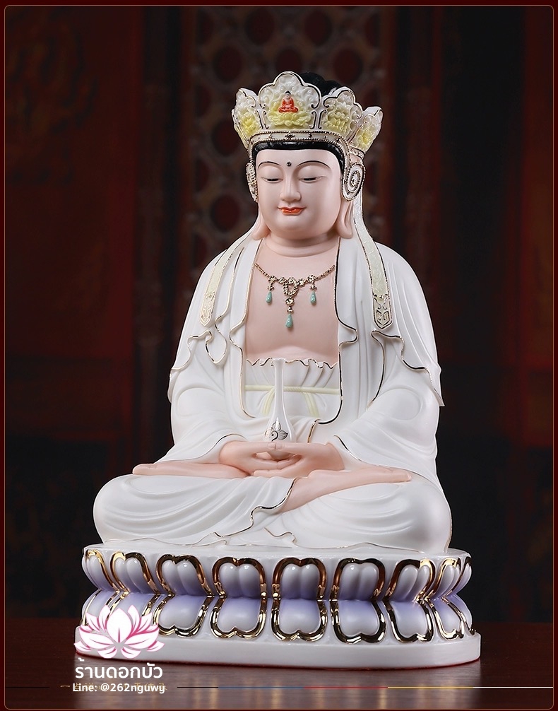 พีลูกวนอิม พระโพธิสัตว์กวนอิมปางสำเร็จธรรม ลงสีขลิบทอง ขนาด 12/16/18 นิ้ว