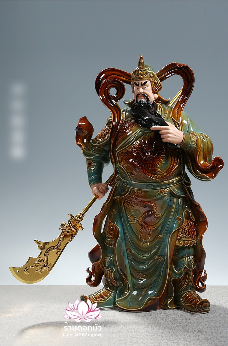 เทพเจ้ากวนอู และพระเวทโพธิสัตว์ (อุ่ยท้อผ่อสัก) ขนาด 14/18/20 นิ้ว สีเขียว