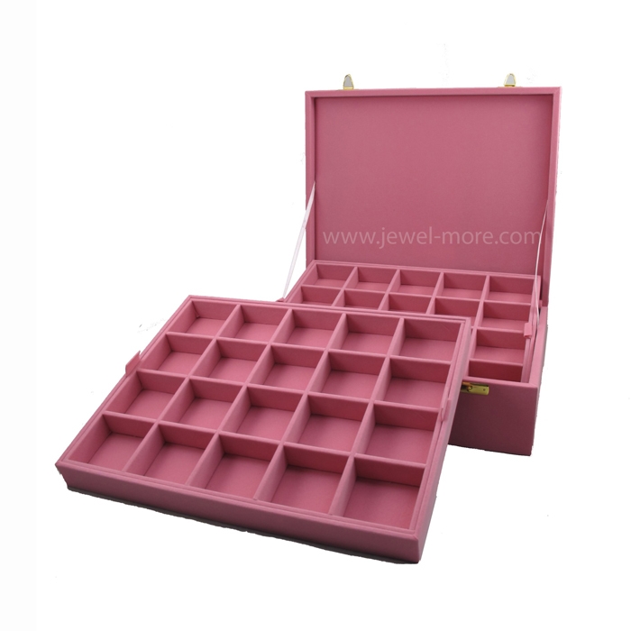 กล่องเก็บเหรียญหรือพระเครื่อง 2 ชั้น สีชมพู