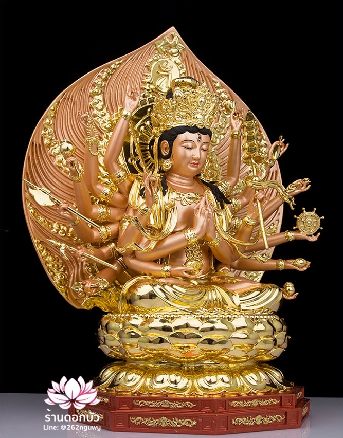 พระจุนทีโพธิสัตว์ พระโพธิสัตว์จุนทา ประทับนั่งบนดอกบัว งานเรซิ่นคุณภาพสูง ขนาด 10/12/16/19 นิ้ว