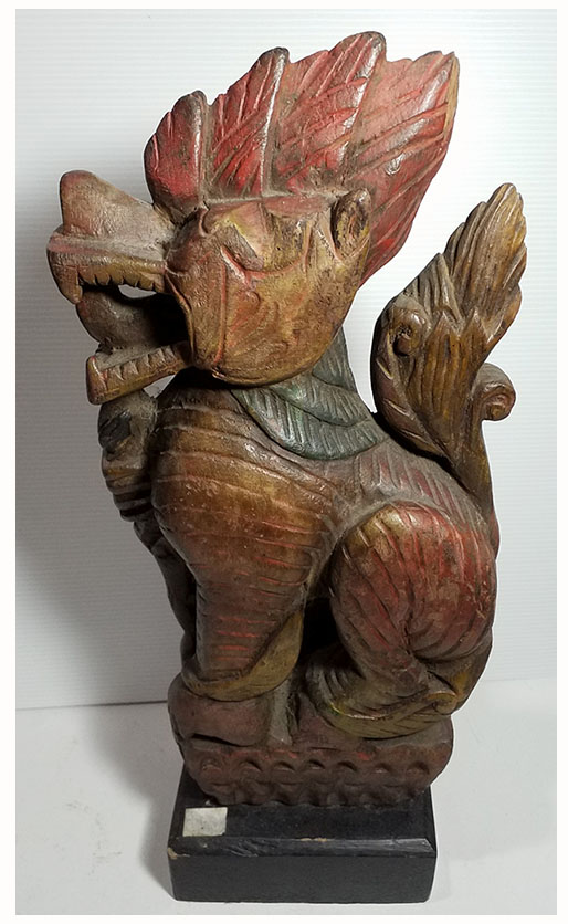 สิงห์ไม้แกะ ไม้แกะสลักประดับหัวเกวียน ศิลป์พม่า สูง 38cm