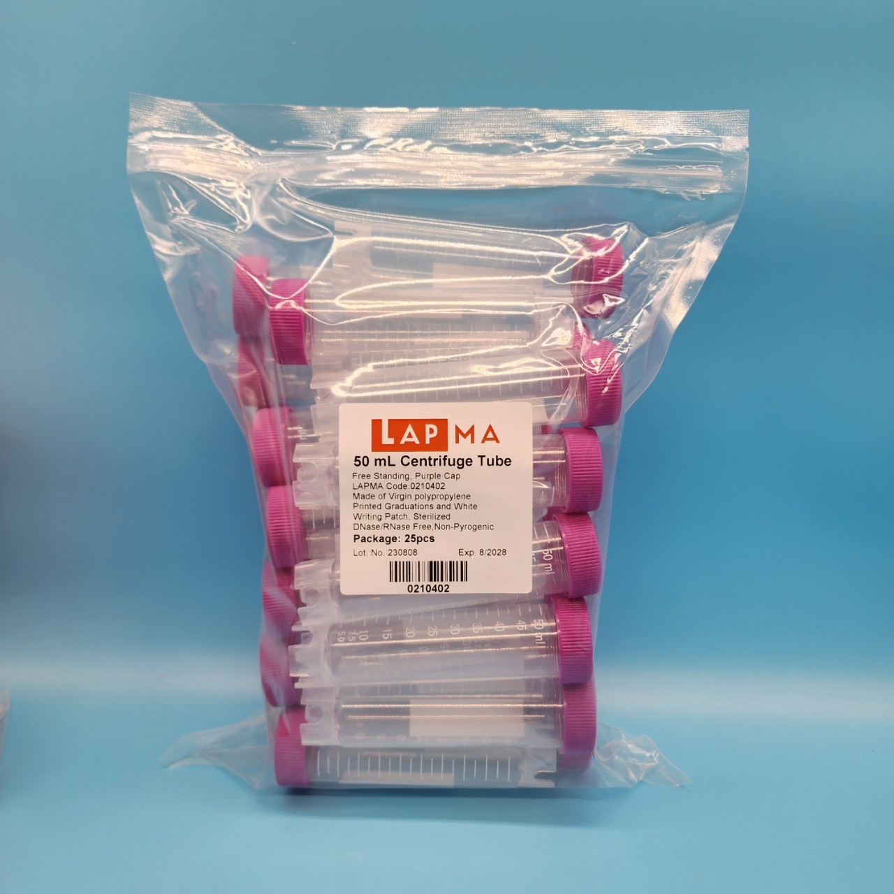 Free-standing Centrifuge Tube 50ml ,Sterile, หลอดทดลองแบบตั้งโต๊ะ ขนาด50 มล. (หลอดเก็บเมล็ดกาแฟ) : สีม่วง