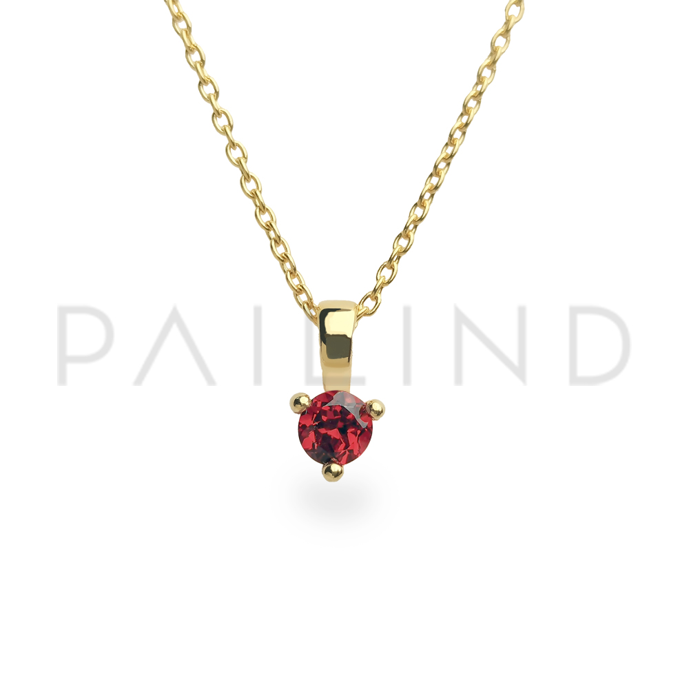 จี้พร้อมสร้อยเงินแท้ ดีไซน์สวยประดับพลอย Garnet ชุบทอง1ไมครอน
