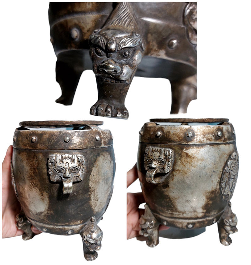 เตากำยาน ของสะสม ของตกแต่งบ้าน ของตกแต่งร้าน สไตล์จีนโบราณ -ในรูปแบบเตาถ่านทรงกลองขาสิงห์