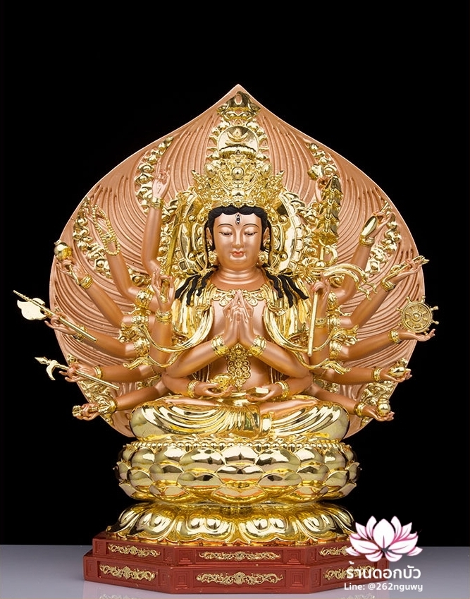 พระจุนทีโพธิสัตว์ พระโพธิสัตว์จุนทา ประทับนั่งบนดอกบัว งานเรซิ่นคุณภาพสูง ขนาด 10/12/16/19 นิ้ว