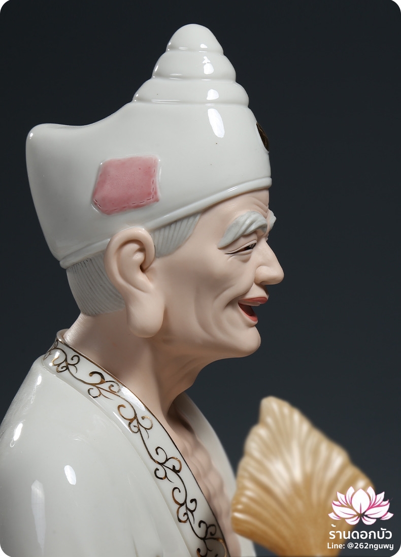 พระอรหันต์จี้กง เต้าจี้ฉานซือ งานกระเบื้องฮกเกี้ยน สีขาวขลิบทอง ขนาด 18 นิ้ว