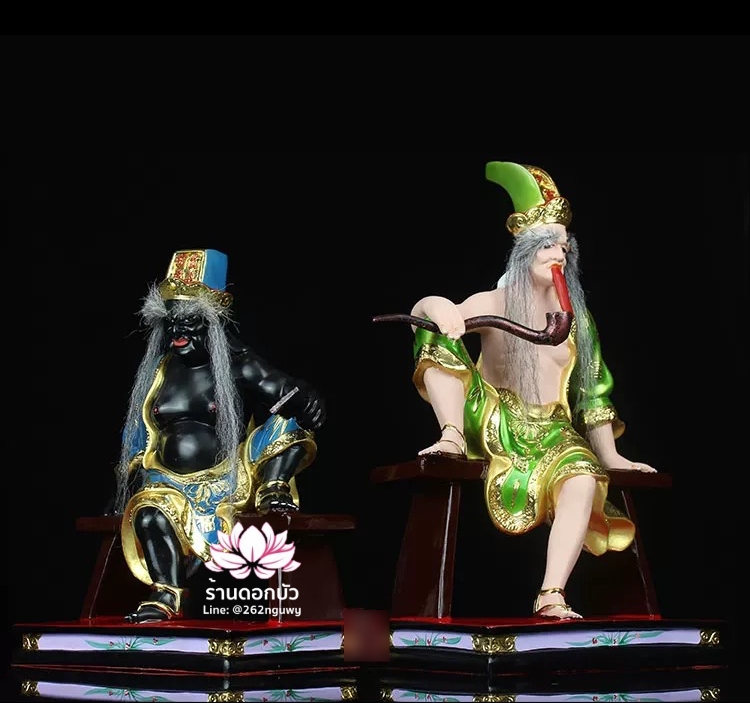 ชิดเอี๋ยโป๊ยเอี๋ย ตั่วแปะหยี่แปะ ยมฑูตขาวดำ ปางนั่งชันเข่า งานเรซิ่น ขนาด 10/12/16 นิ้ว