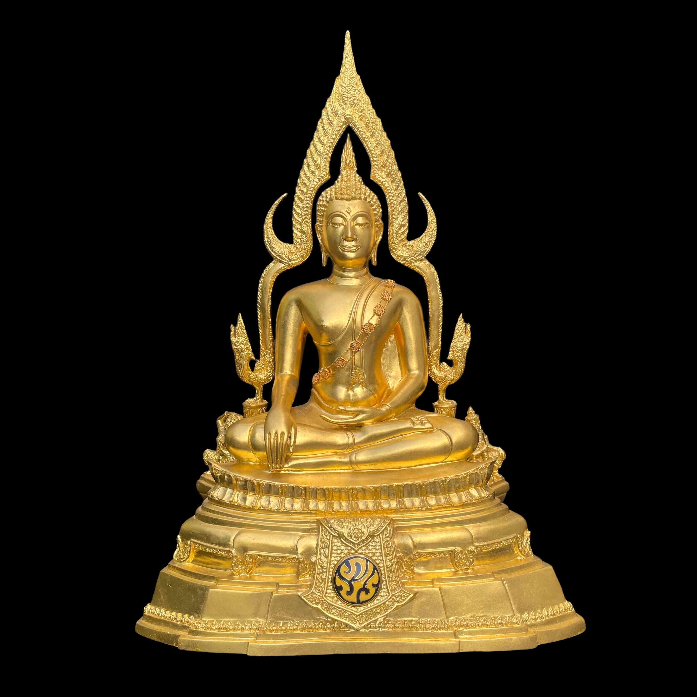 พระพุทธชินราช(จำลอง)ภปร. 84พรรษา เนื้อโลหะ ลงรักปิดทอง 100% ขนาดหน้าตัก 9 นิ้ว(ใต้ฐานบรรจุพระพุทธชินราชเนื้อผงพระราชทานมวลสาร จิตรลดาและเส้นพระเจ้า(เส้นผม))