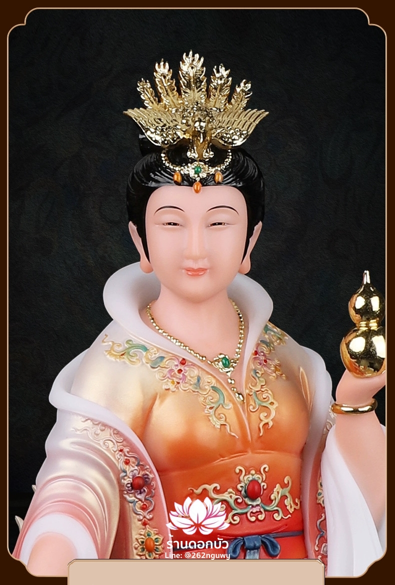 กิ่วเที้ยนเฮี่ยนลื้อ กิวเทียงเหี่ยงนึ่ง จิ่วเทียนเสวียนนี่ ปางยืนบนหงส์บริวาร งานหินอ่อนคุณภาพสูง ขนาด 12/16/19/26 นิ้ว