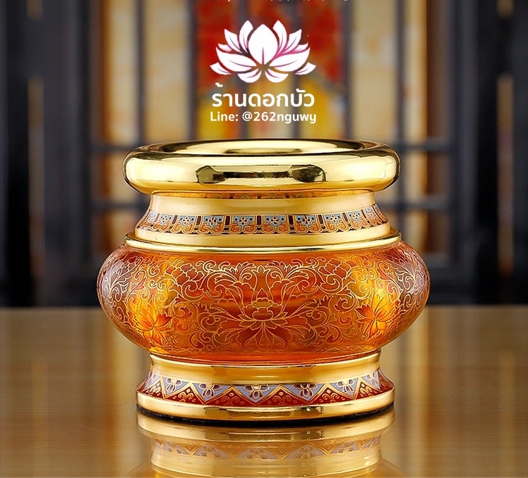 กระถางธูป เนื้อโลหะทองแดงผสมแก้วคริสตัลลายคราม