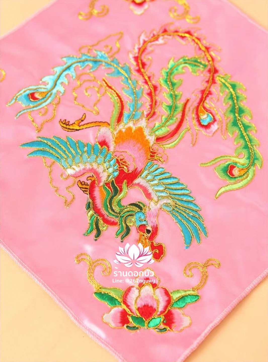 ผ้าเช็ดหน้า ผ้างานปักสำหรับองค์พระกิมซิ้น ผ้าสำหรับเทพธิดา ผ้าสำหรับเทวนารี ลายหงส์