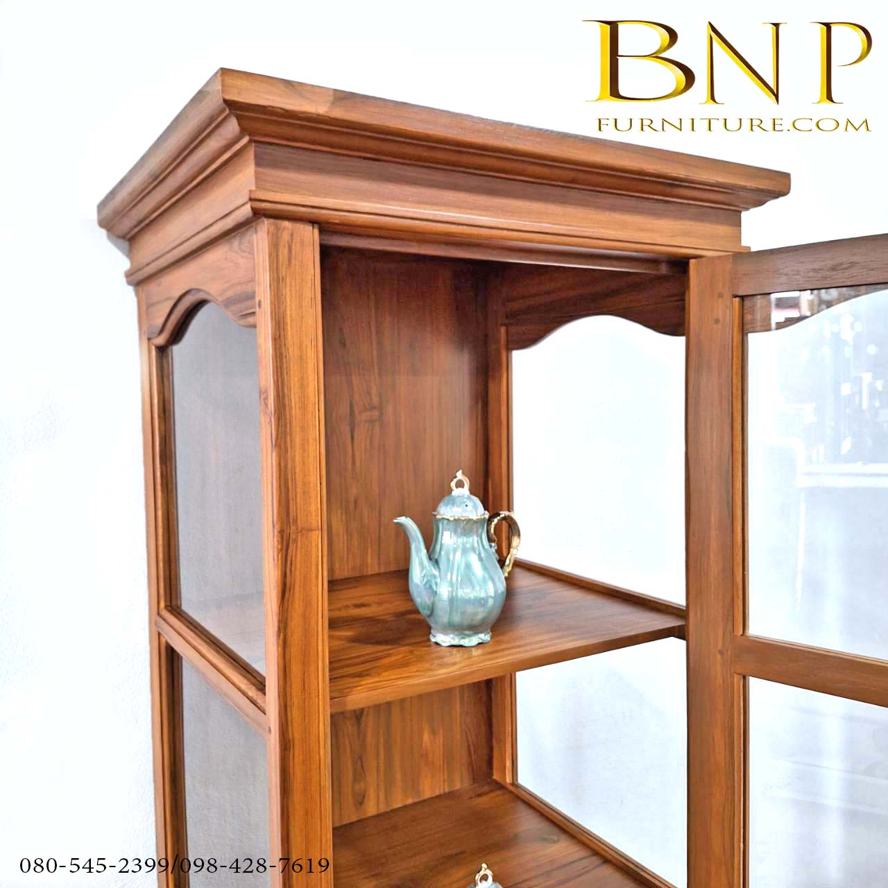 ตู้โชว์โบราณไม้สักทอง สูง 1.8 เมตร