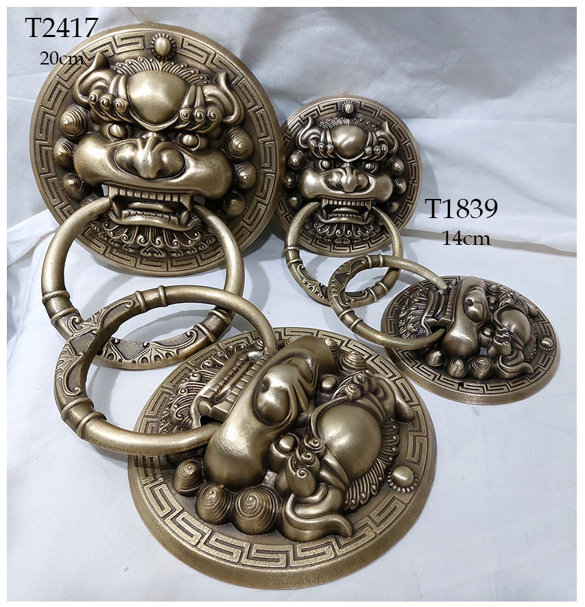 ที่เคาะ มือเคาะ มือดึงประตู หน้าสิงห์ 20cm (ห่วงมีลาย) คู่ละ