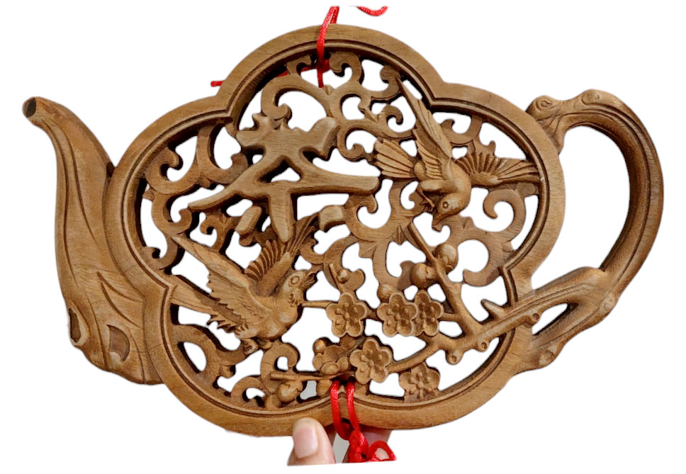 แผ่นไม้การบูรแกะลายสัญลักษณ์มงคลจีน ขนาดเล็ก-BPT018-