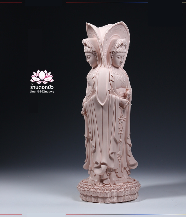 พระโพธิสัตว์กวนอิม 3 พระพักตร์ พระแม่กวนอิม 3 ปาง เนื้อชมพู ขนาด 15 นิ้ว
