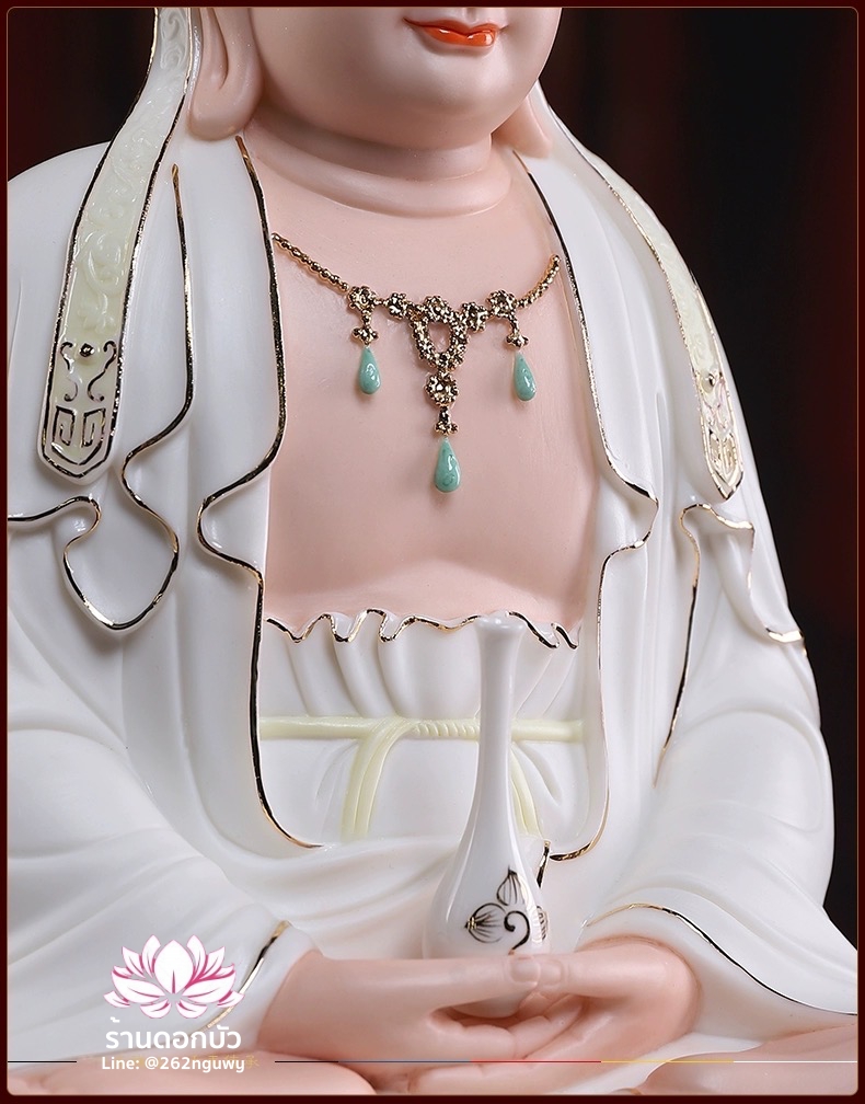 พีลูกวนอิม พระโพธิสัตว์กวนอิมปางสำเร็จธรรม ลงสีขลิบทอง ขนาด 12/16/18 นิ้ว