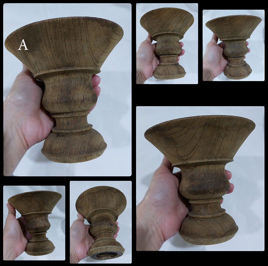 งานไม้เก่า2ชิ้น -พานและถ้วยไม้สัก ขนาดเล็ก ขายรวม