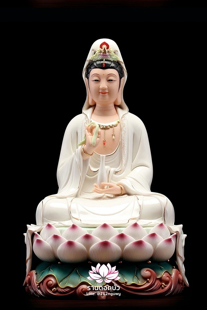 พระโพธิสัตว์กวนอิม พระแม่กวนอิม ปางประทานพร ประทับนั่งบัลลังก์ดอกบัว ขนาด 16 นิ้ว