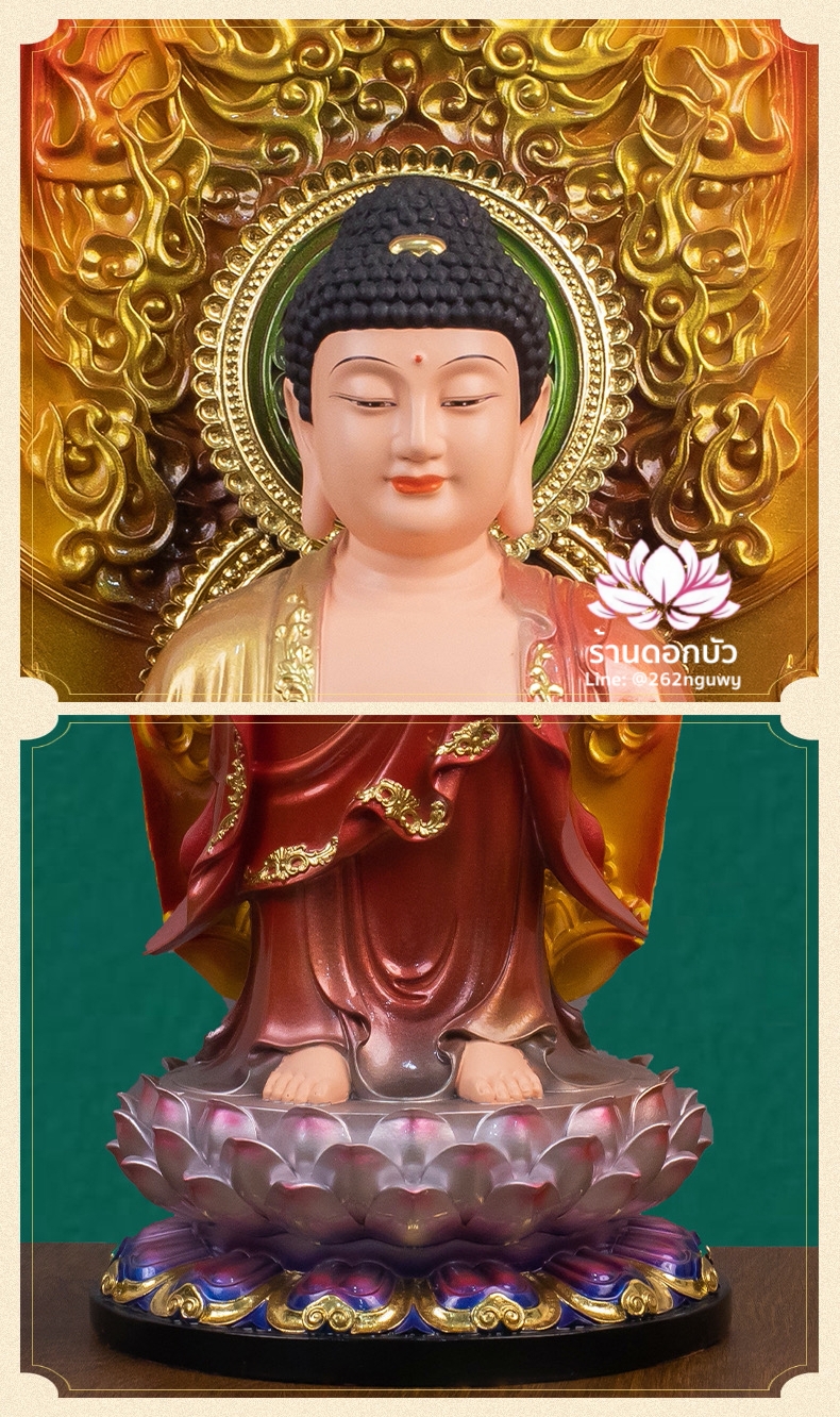พระพุทธเจ้า (พระยูไล) พระโพธิสัตว์กวนอิม (กวนอิมผ่อสัก) พระมหาสถามปราปต์โพธิสัตว์ (ไต่ซีจี่ผ่อสัก) ปางยืนบนดอกบัว ขนาด 12/16/19/26/36 นิ้ว