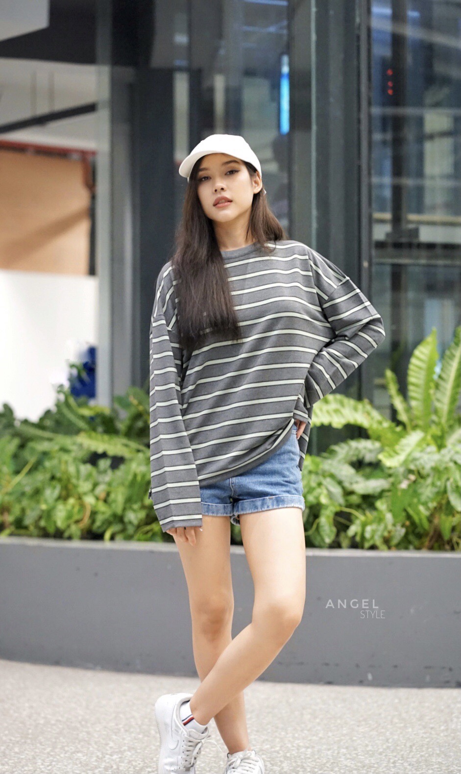 คอกลมริ้วใหญ่แขนยาว