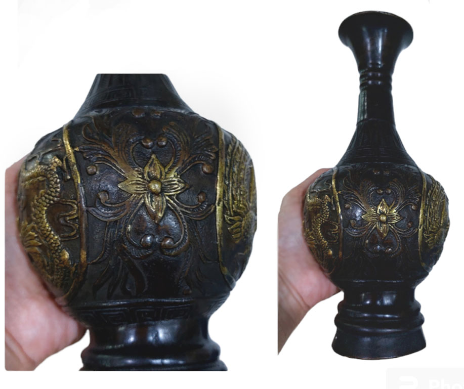 (เดี่ยว)แจกันจีนลายหงส์คู่มังกร สูง 23cm ใบละ