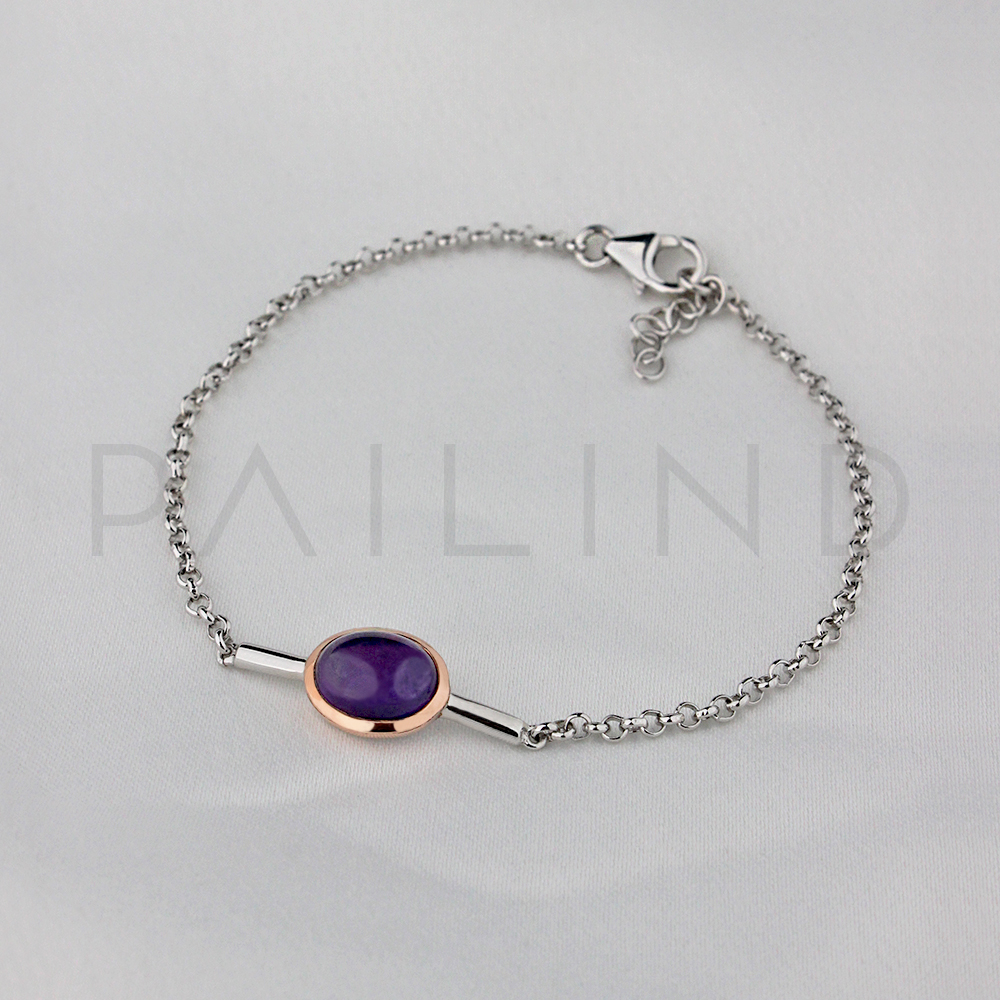 สร้อยข้อมือเงินชุบทองคำขาวประดับพลอย AMETHYST