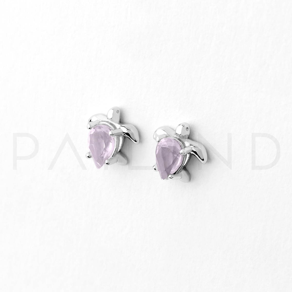 ต่างหูเงินดีไซน์รูปเต่า ประดับพลอย Rose Quartz
