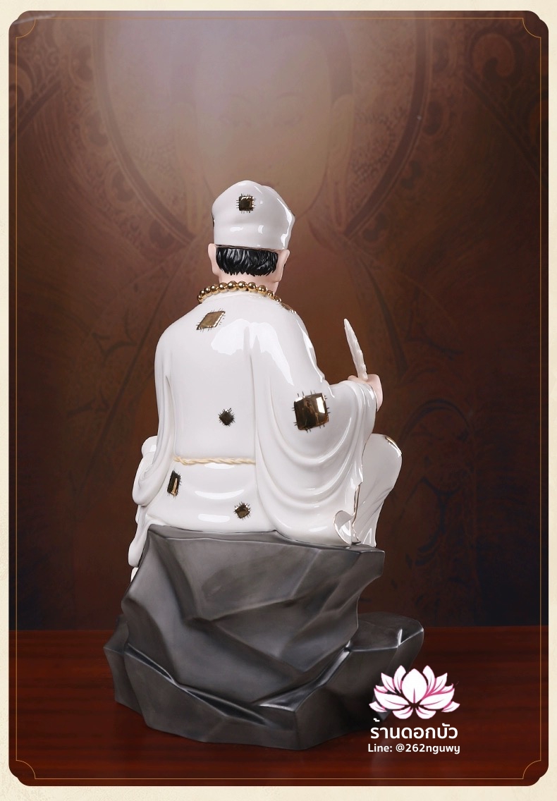 พระอรหันต์จี้กง เต้าจี้ฉานซือ งานกระเบื้องฮกเกี้ยน สีขาวขลิบทอง ขนาด 18 นิ้ว
