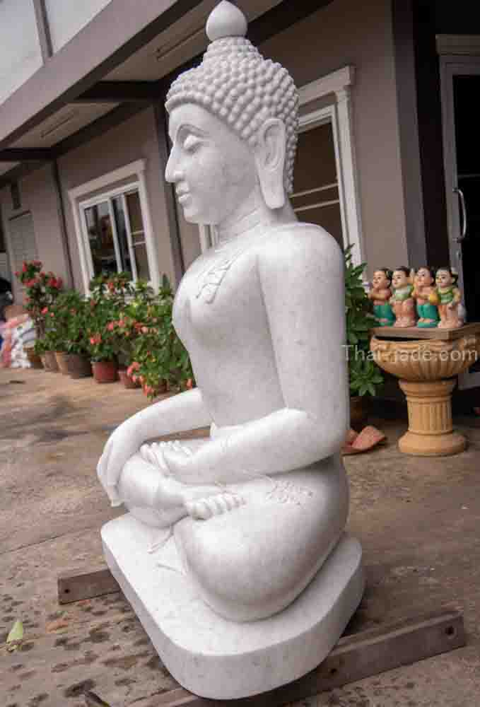 พระปางมารวิชัย หินขาวพม่า ขนาดนิ้ว55นิ้ว