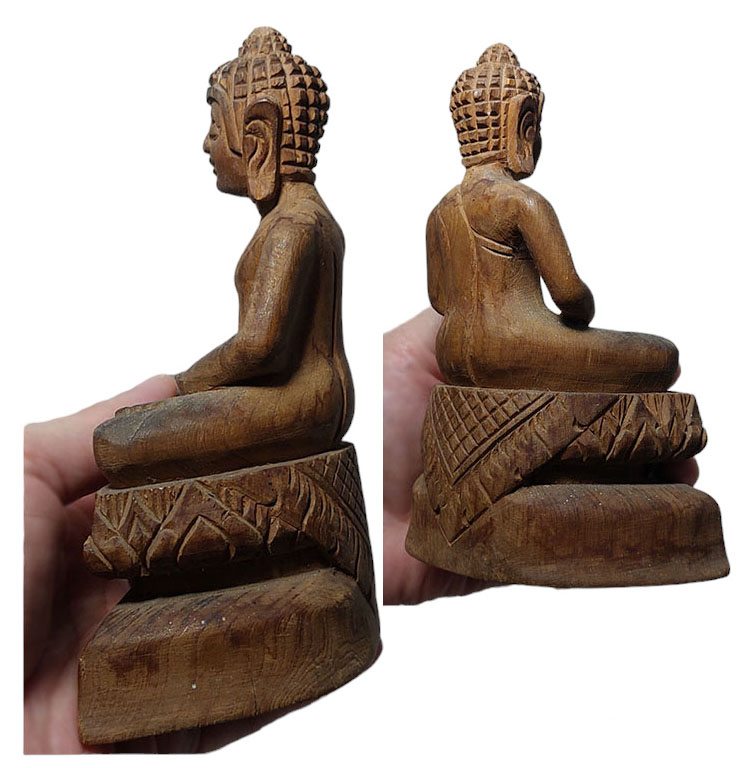 💥SALE!พิเศษ💥พระไม้แกะเก่า ปางสมาธิ ฐานผ้าทิพย์ สูง14cm