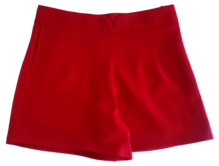 กางเกงขาสั้นเอววี ผ้าฮานาโกะ สีเลือดหมู Size S M L XL