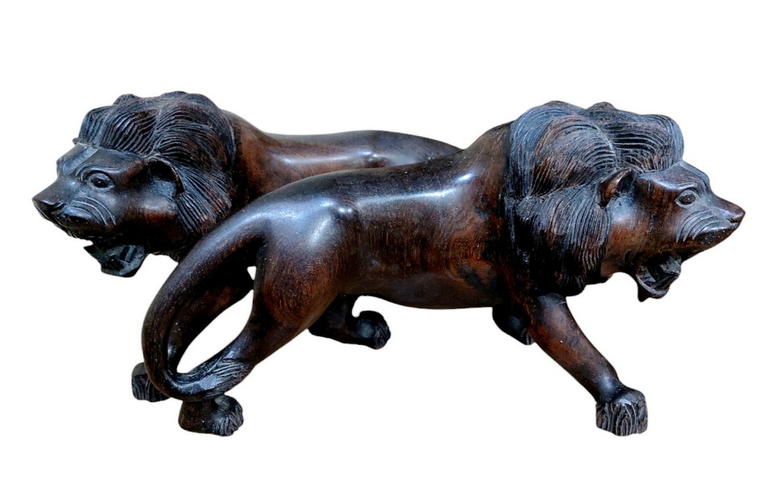 สิงโตคู่ ไม้แกะ งานเก่า-BPT260-