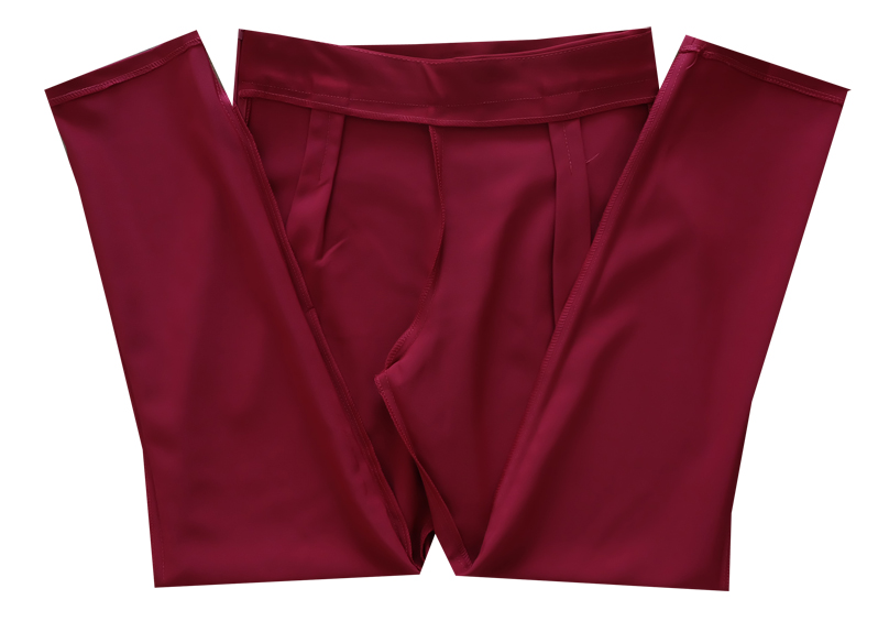 กางเกงขาเดฟเอวสูงจีบทวิตหน้า ผ้าฮานาโกะ สีเลือดหมู Size 2X 3X