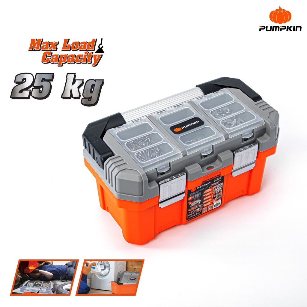 Pumpkin กล่องเครื่องมือช่าง รุ่น ช่องเก็บอุปกรณ์บนฝา กล่องเครื่องมือ กล่องเก็บเครื่องมือ PTT-TSS18