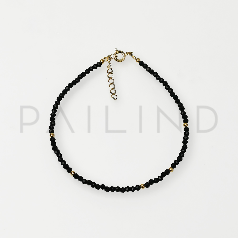สร้อยข้อมือเงินแท้ ประดับหิน Black Onyx สลับเม็ดบอลเงินแท้ ชุบทอง1ไมครอน