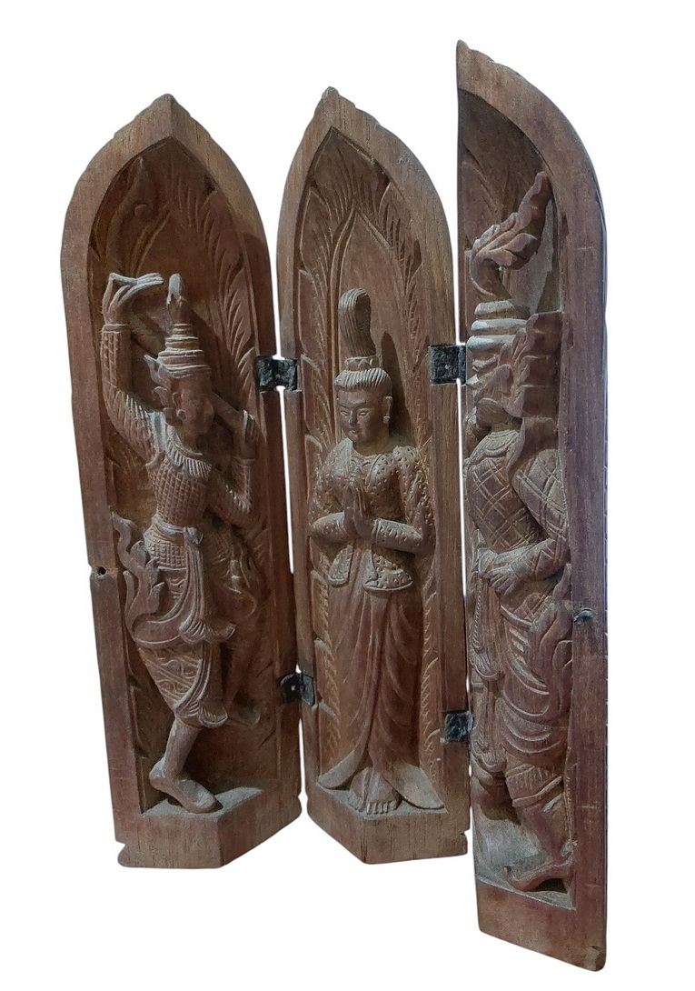 ตลับพับไม้แกะศิลป์พม่า-รามเกียรติ์ สูง31cm