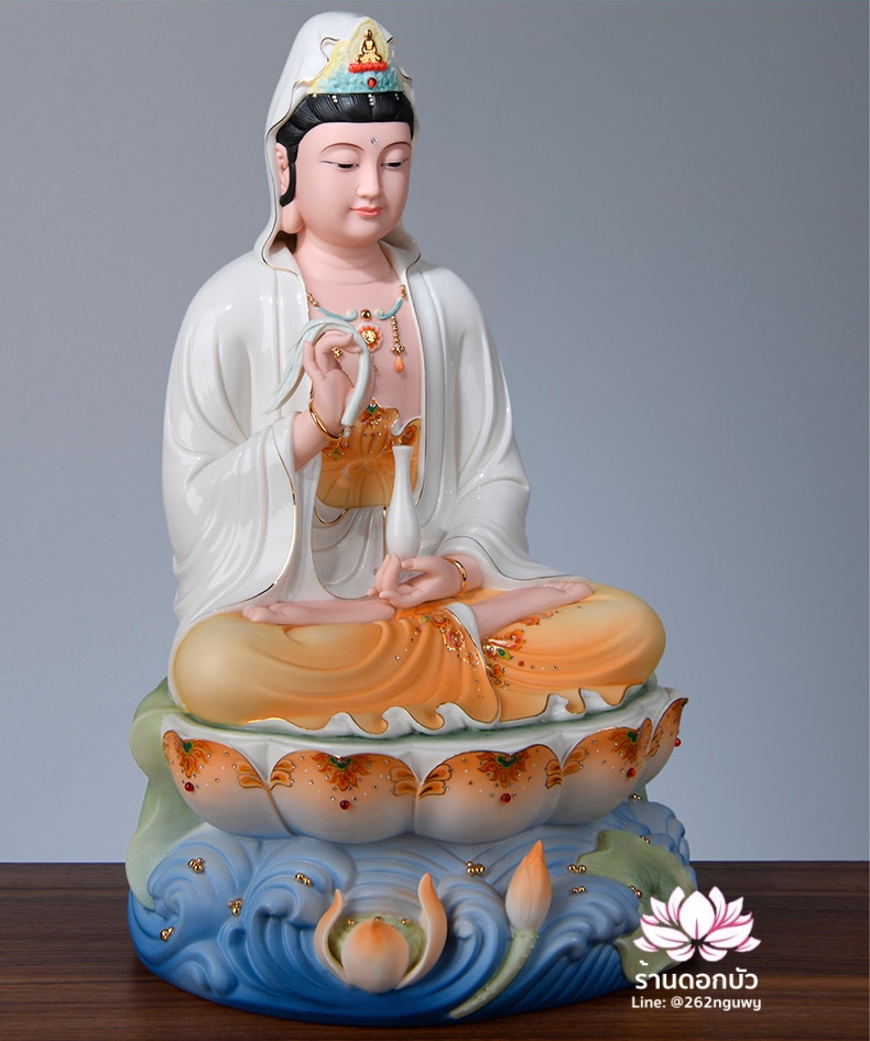 พระพุทธเจ้า (พระยูไล) พระโพธิสัตว์กวนอิม (กวนอิมผ่อสัก) พระกษิติครรภโพธิสัตว์ (ตี่จั่งอ๊วงผ่อสัก) และพระศรีอริยเมตไตรย (หมีเล่อฝอ) ขนาด 12/16/19 นิ้ว