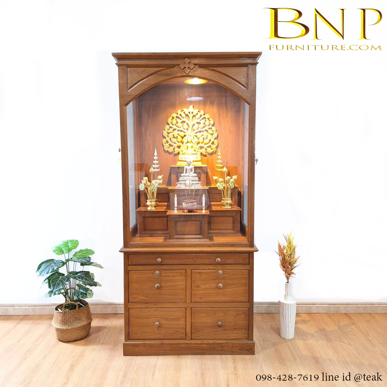 ตู้พระโมเดิร์นไม้สักทอง รุ่นหมู่ 7 เปิดข้าง