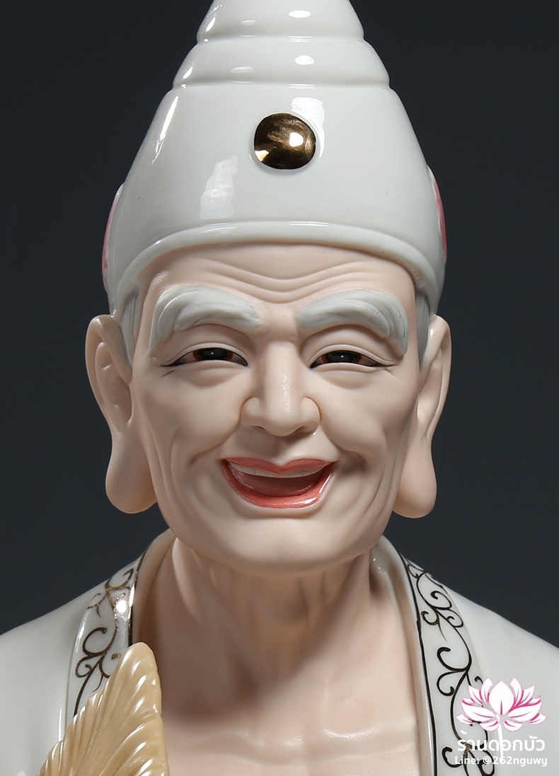 พระอรหันต์จี้กง เต้าจี้ฉานซือ งานกระเบื้องฮกเกี้ยน สีขาวขลิบทอง ขนาด 18 นิ้ว