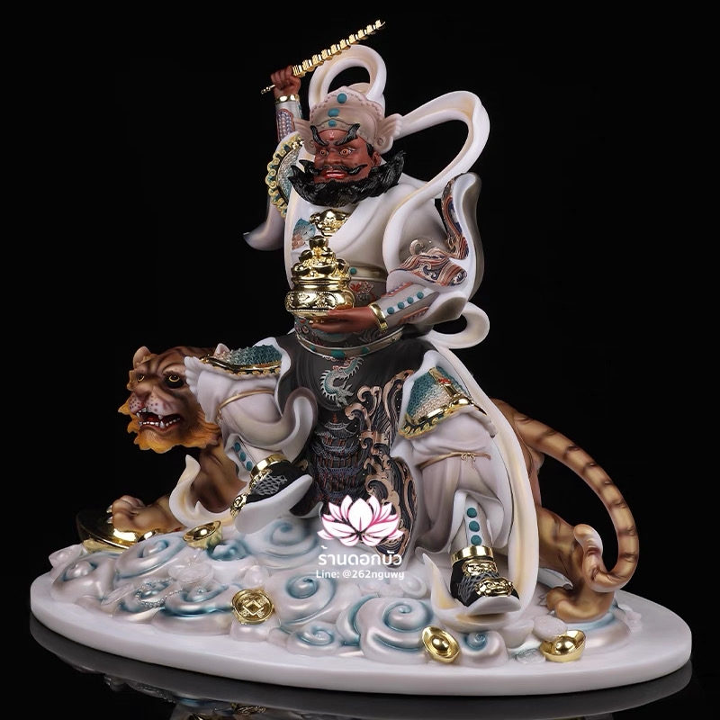 บู๊ไฉ่ซิงเอี๊ย ไฉ่ซิงเอี๊ยปางบู๊ จ้าวกงหมิง ปางประทับนั่งเสือ งานหินอ่อนคุณภาพสูง ขนาด 12/16/19/26 นิ้ว