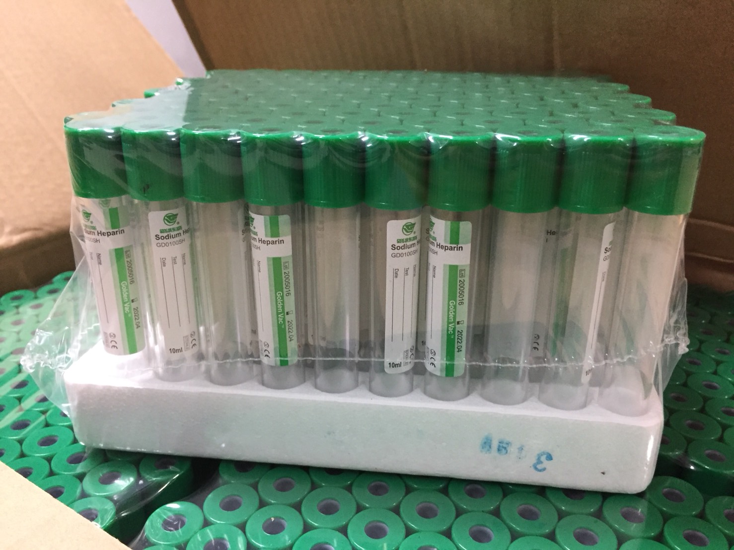 Lithium Heparin Vacuum Tube หลอดบรรจุสิ่งส่งตรวจ ขนาด 10 mL. Size 16x100 mm., 100 ชิ้น/เเพ๊ค
