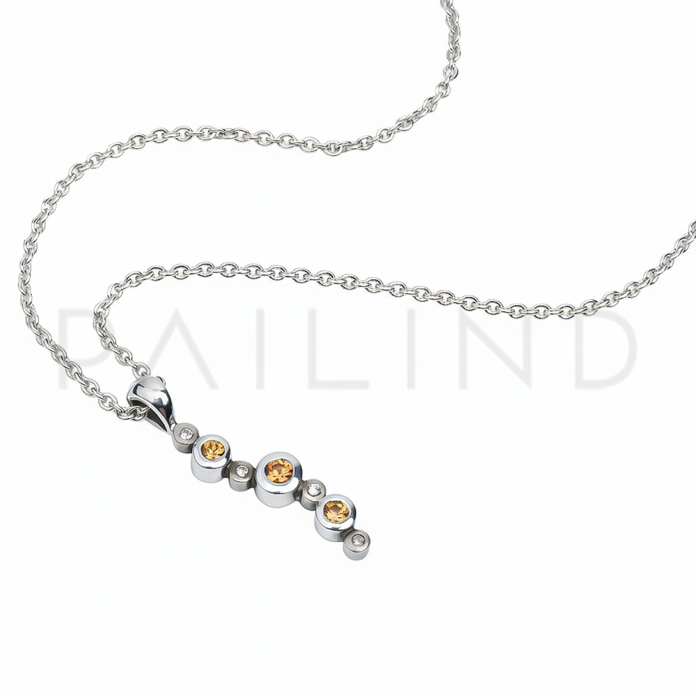 จี้เงินแท้ 925 ประดับเพชรและพลอยเนื้อแข็ง YELLOW SAPPHIRE / ORANGE SAPPHIRE