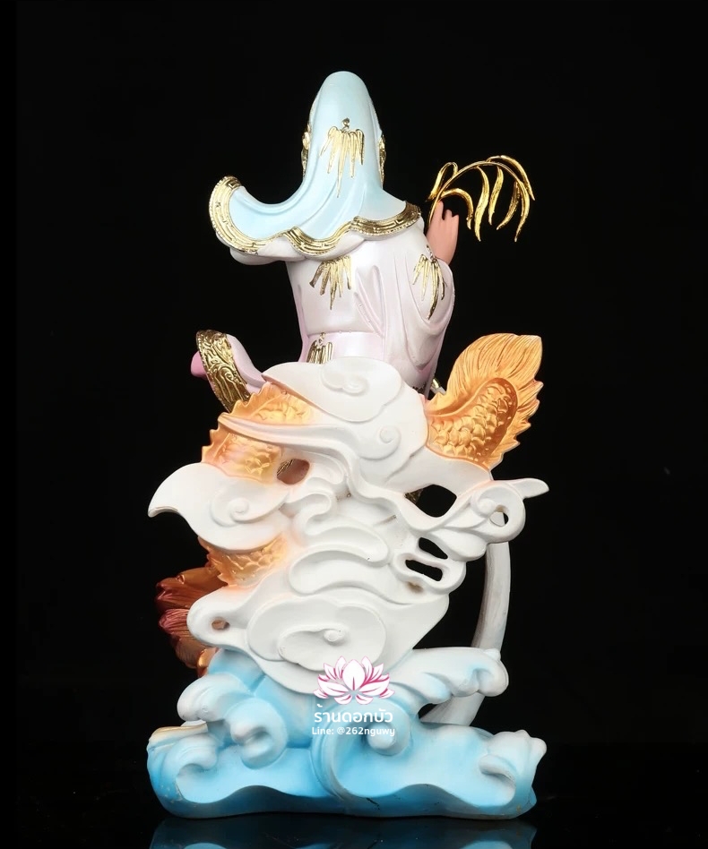 พระโพธิสัตว์กวนอิมปางเหยียบมังกร พระแม่กวนอิมยืนมังกร งานเรซิ่น ขนาด 16 นิ้ว