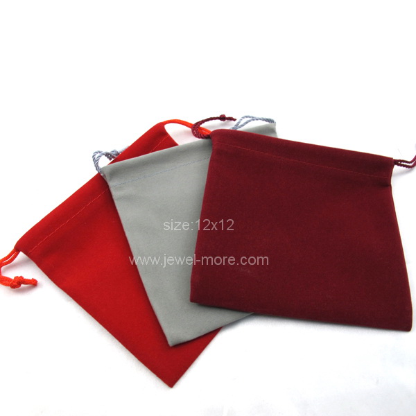 ถุงผ้ากำมะหยี่ขนาด 12x12cm (โหล)สีแดง เทา เลือดหมู