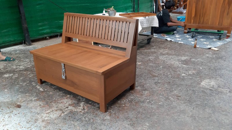 เก้าอี้นั่งเก็บของได้57x100x75ซม.ไม้สักแท้