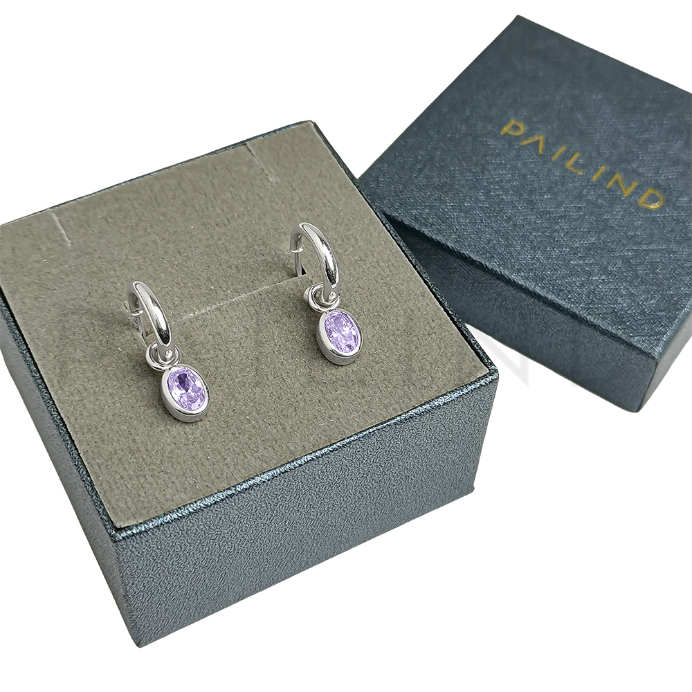ต่างหูเงินแท้ 925 ประดับ Lavender CZ เกรดคุณภาพ ชุบเงิน