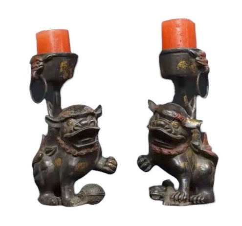 สิงโตคู่ เชิงเทียน ขนาดเล็ก สูง 25.5cm